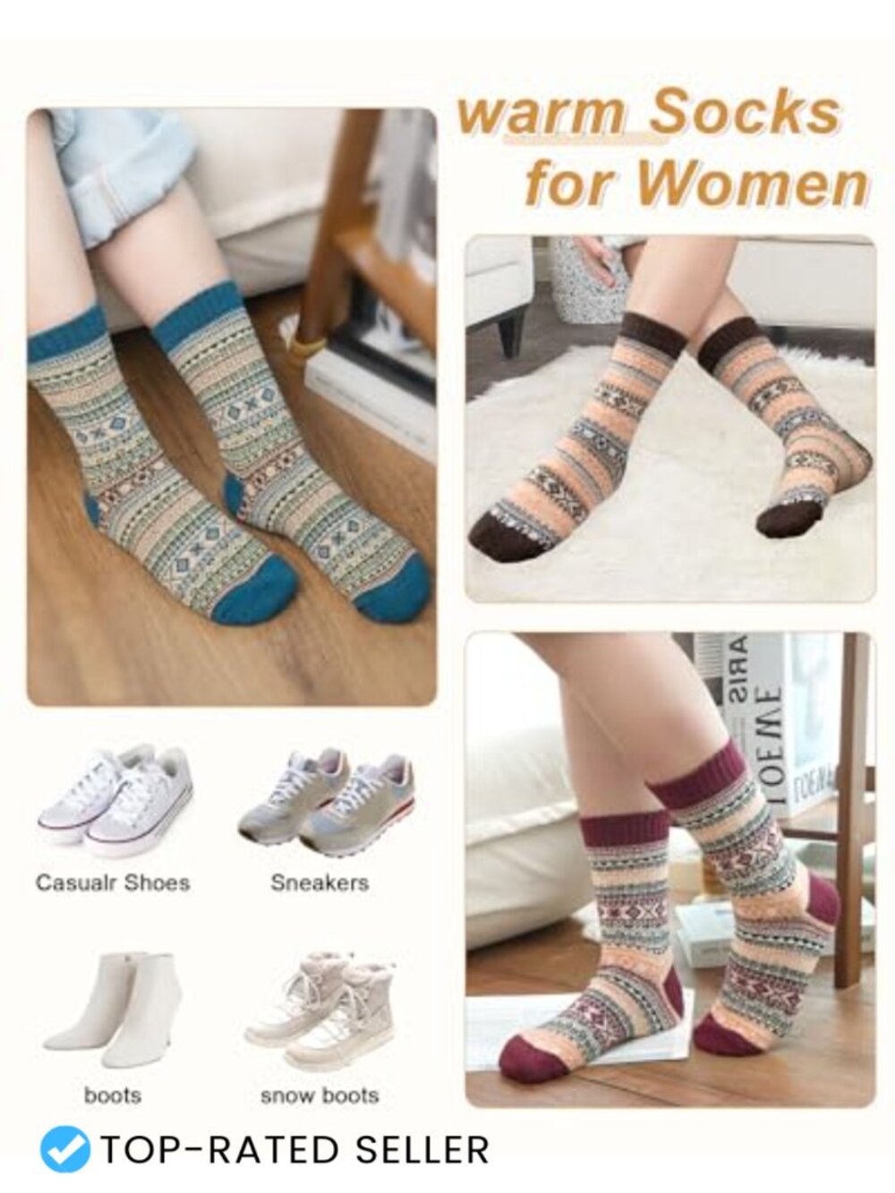 Wool Blend Winter Crew Socks for Women 5 Pair Boot Hiking - Picture 4 of 6